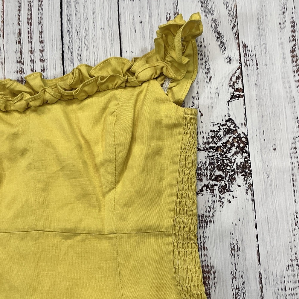 ASTR The Label Yellow Lemon Mini Dress Womens L Linen Blend Shirred Side Resort - Picture 3 of 9